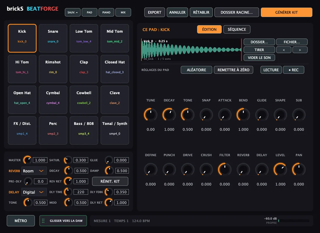 Interface de BeatForge, boîte à rythmes d'échantillons — pro