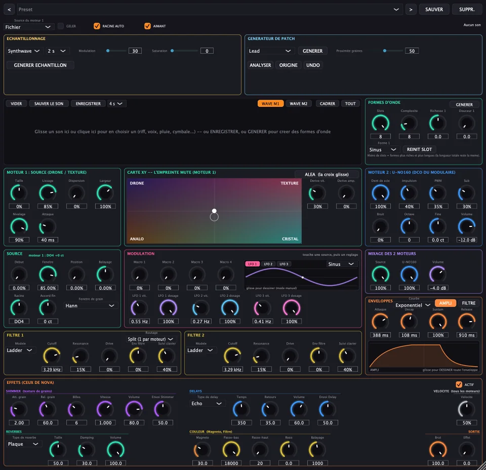 Interface de Neptune, synthé lead, basse, synthwave